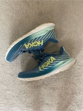 Hoka Men’s Blue Teal Running Sneakers with Lime Logo